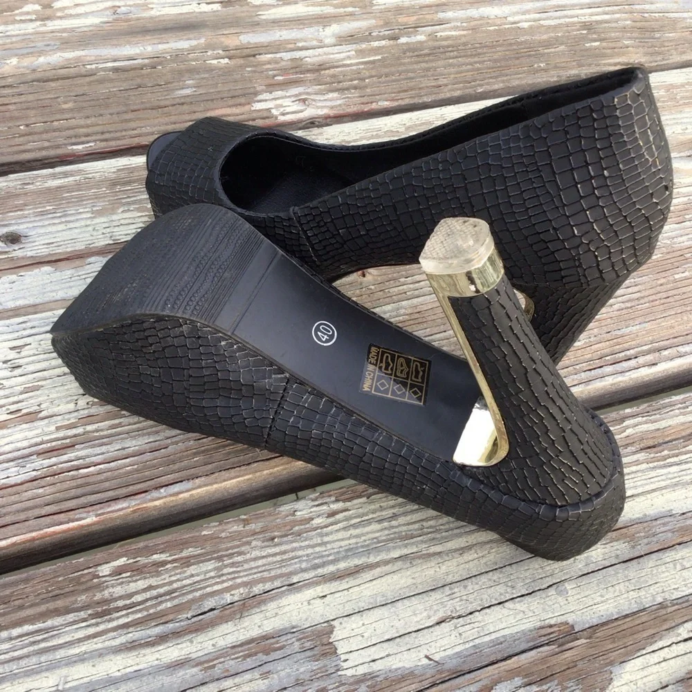 Sexy BlackPeep Toe Women Water Proof Platform Pump size 44